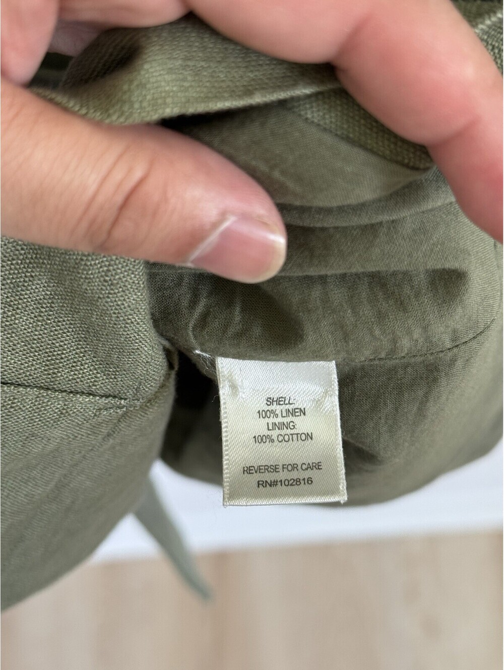 Garnet Hill Women’s Sz Small Relaxed 100% Linen Buttoned Trench Coat Olive Green - Picture 4 of 7